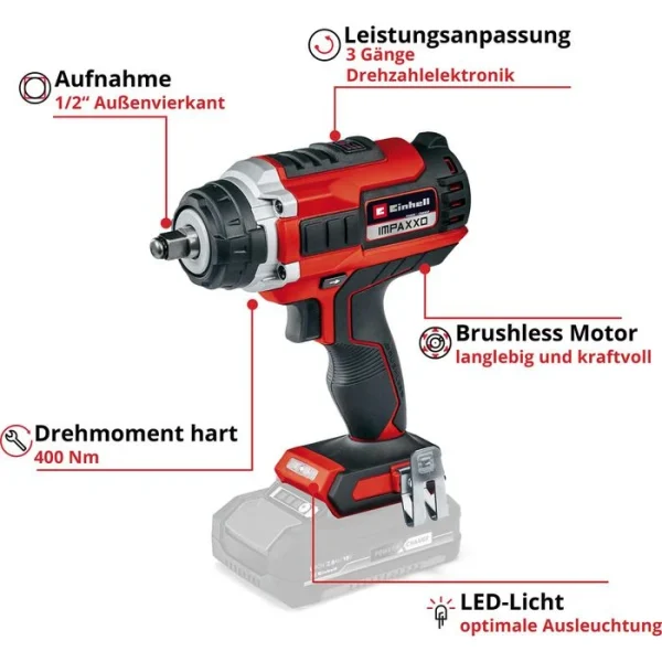 Einhell Akku-Schlagschrauber IMPAXXO 18/400, 400Nm, 18V, Mit Bit-Adapter Und Nuss-Set 3