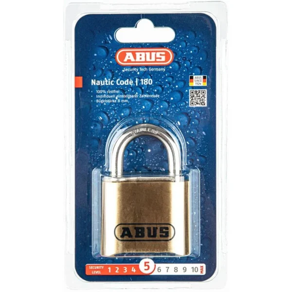 Abus Vorhängeschloss Marine 180IB/50, 52mm, 4-fach Zahlenschloss, Seetauglich, Level 5 Messing 9